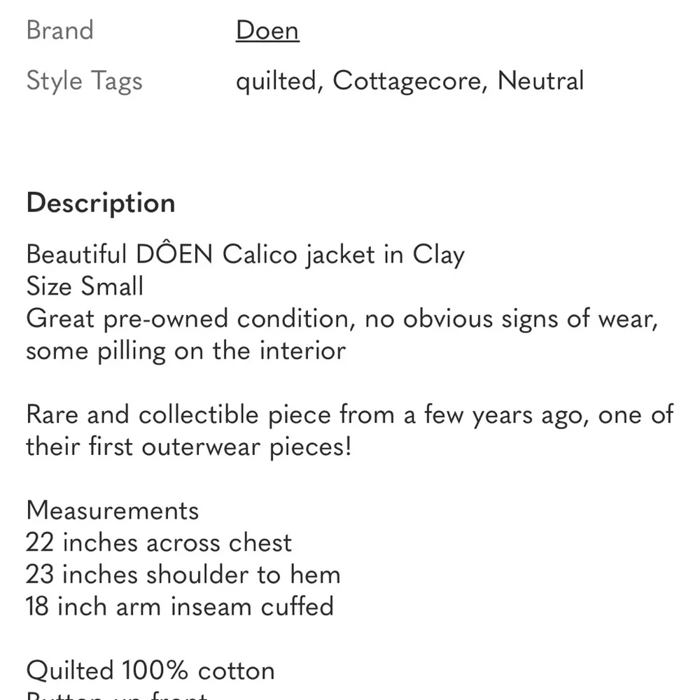 DOEN Calico Jacket in Clay Size S - Rare! - Picture 6 of 6